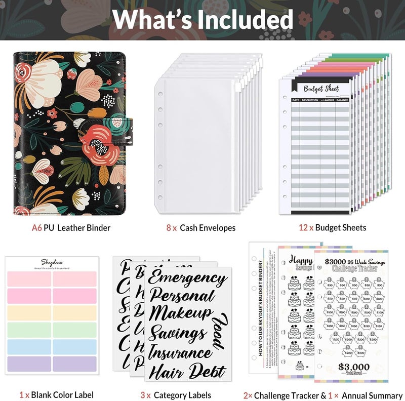 Skydue Budget Binder with 8Pcs Cash Envelopes, 12Pcs Expense Budget Sheets, 2Pcs Challenge Trackers, and Category Labels - Budget Binder & Challenges Book Combo for Saving Money - Image 3